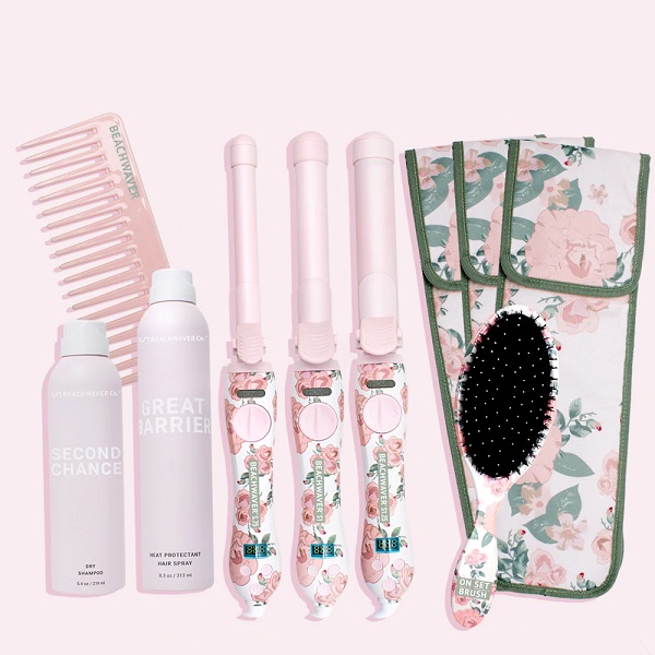 FLORAL BEACHWAVER S.75 ROTATING CURLING IRON PINK PETALnLIMITED store EDITION