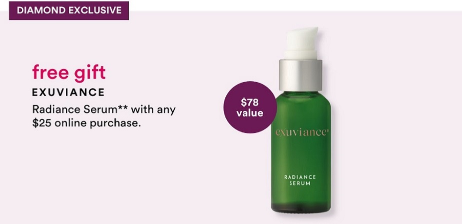 Diamond Exclusive! FREE FULL SIZE EXUVIANCE Radiance Serum with any $25 purchase  (unique code from email required)