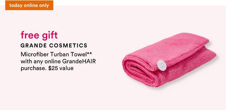 Platinum & Diamond Exclusive! FREE Grande Cosmetics Microfiber Turban Towel with select brand purchase